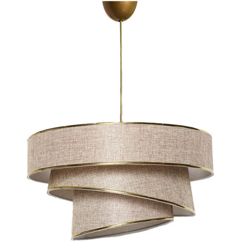 Lampada a Sospensione Design Bicolore Beige e Oro con Tre Cilindri Obliqui, Ø40cm, Altezza Regolabile da 30 a 70 cm, Attacco E27, Perfetta per Soggiorno Glamour
