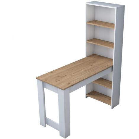 Calicosy – Tavolo da cucina allungabile bianco con scaffale integrato in legno – Lunghezza 120 cm – Design scandinavo elegante – Spazio per riporre oggetti (1/5)