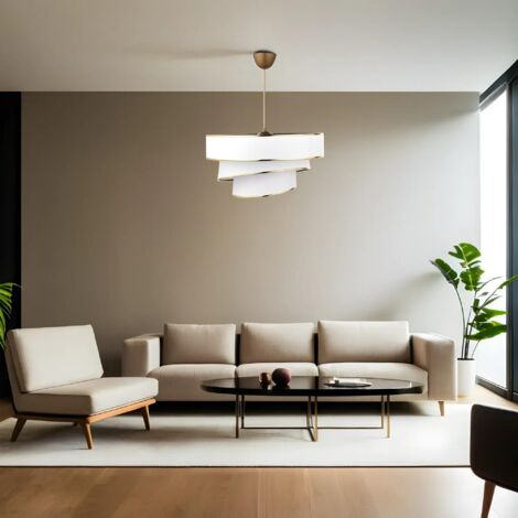 Lampadario in cotone dorato 40x40 cm, altezza totale 72 cm, attacco E27, per sala da pranzo opulenta