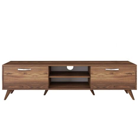 Mobile porta TV in noce, spazioso con ripiani, 180x48,6x35 cm, per soggiorno o salotto (1/6)