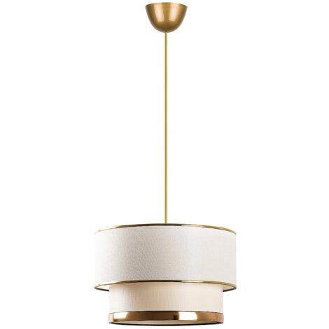 Lampadario D.30 x H. 65 cm in Metallo Dorato e Beige - RAYONA