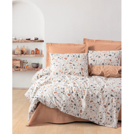 Set di biancheria da letto - 1 copripiumino 220 x 240 cm + 2 federe 60 x 60 cm - 100% cotone rinforzato - Caramello (1/2)