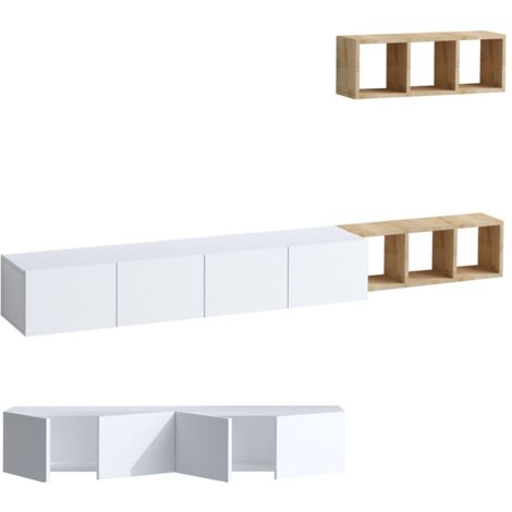 Mobili TV, tavolo TV, credenza bassa Unit Bianco Quercia (1/4)