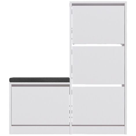 Elegante zapatero blanco de 105 cm x 118,5 cm x 26 cm. Tablero de partículas 100 % melaminizado, 18 mm de grosor. Ideal para entradas modernas.