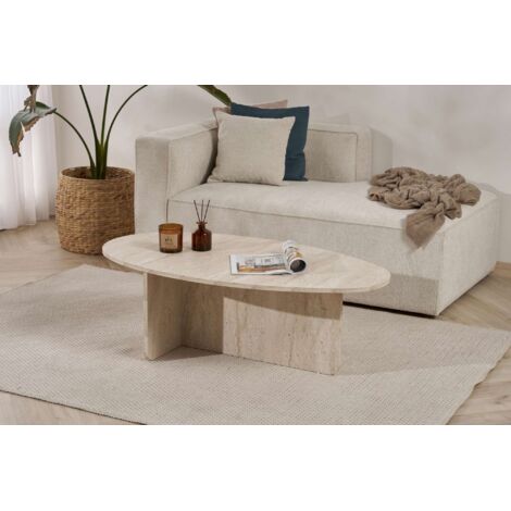 Mesa de centro de travertino, 120 x 40 x 65 cm. Revestimiento 100 % melaminizado. Elegante y duradera.