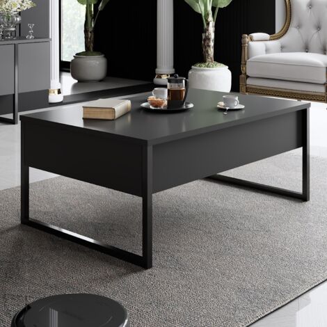 Mesa de centro en antracita y negro con patas de metal, 90x60x40 cm, para salón o despacho moderno.