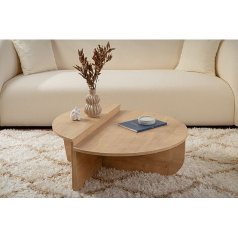 Mesa de centro, fabricada en tablero revestido de melamina, acabado roble, diseño moderno.