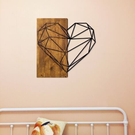 Decoración de pared en forma de corazón en madera y metal, 58x58 cm, para un dormitorio romántico o un salón familiar.