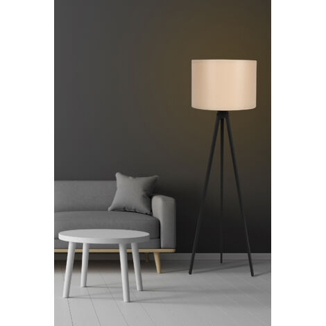 Lámpara de pie escandinava bicolor en crema y negro, Ø38 cm, Altura 145 cm, Casquillo E27, para salón moderno
