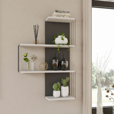 Estante de pared en antracita y blanco, 64x96x19 cm, para salón moderno o dormitorio infantil.