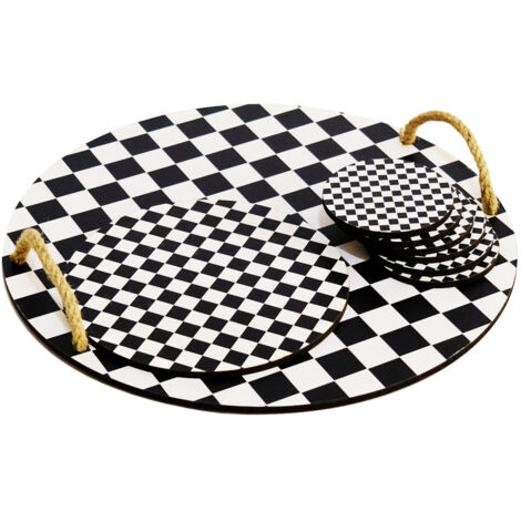Juego de posavasos con bandeja de madera Set 100% WOODEN Negro Blanco (1/2)