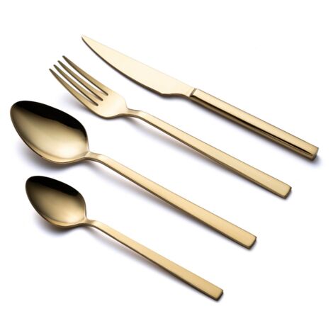 Juego de cubiertos: cuchillo, tenedor, cuchara Set 100% STAINLESS Acero Gold (1/3)