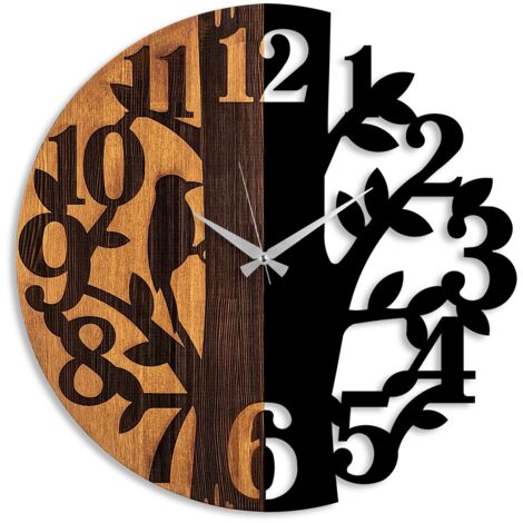 Reloj de pared de madera, decoración natural. Clock Nuez Negro