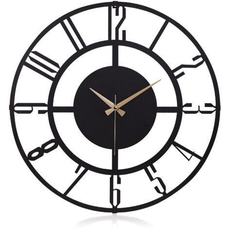 Reloj de pared de metal, reloj decorativo, estilo industrial. Clock Negro