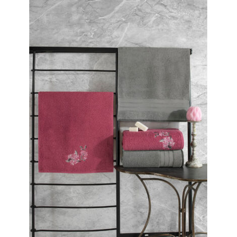 Juego de toallas toallas de baño toallas de ducha Set 100% Algodón Gris Rosa