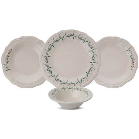 Juego de vajilla Set 100% Porcelana Verde Dark Rosa Blanco