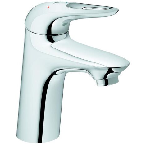 GROHE Einhand-Waschtischbatterie Eurostyle 239303, S-Size, Einlochmontage, Energie-Spar-Funktion Mittelstellung kalt, glatter Körper, Push-open Ablaufgarnitur 1 1/4'', offener Metall-Hebelgriff, chrom (1/5)