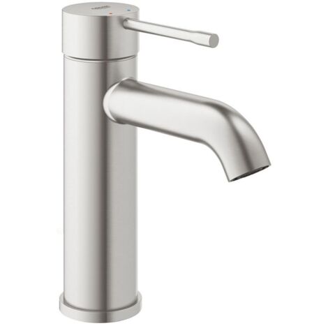 Grohe Essence 1-Loch-Einhand-Waschtischbatterie S-Size, Supersteel, glatter Körper, fester Auslauf, 5l/min