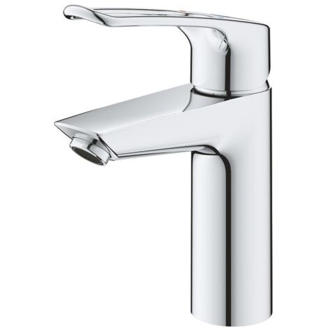 GROHE Einhand-Waschtischbatterie Eurosmart 239813, M-Size, offener Metall-Hebelgriff, Einlochmontage, Temperaturbegrenzer, glatter Körper mit Push-open Ablaufgarnitur, chrom (1/5)