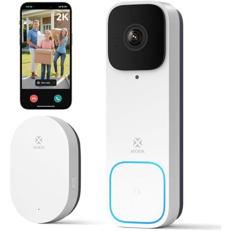 Sonnette vidéo sans fil 2K UHD – Vision nocturne 10m – Détection humaine et colis – Audio bidirectionnel – Compatible Alexa et Google Home – Woox - 5200mAh