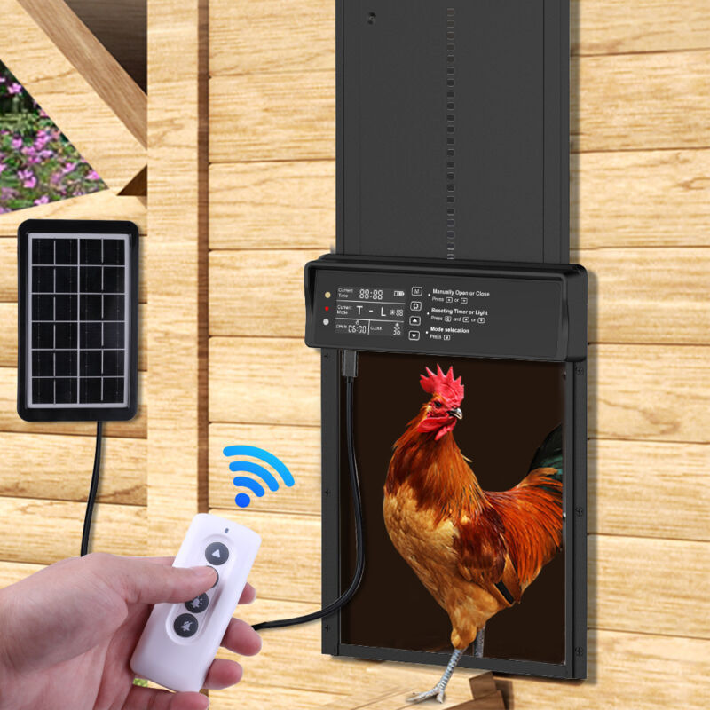 Porte Automatique Pour Poulailler Avec WiFi Et Solaire - Télécommande, Minuterie, Capteur De Lumière, écran LCD, En Aluminium - 5