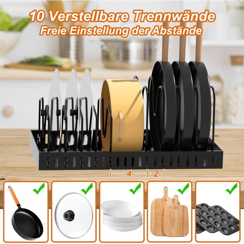 8 Supports Muraux Pour Couvercles De Casseroles - Autocollants, Espacement Réglable, ABS, Noir Et Bleu