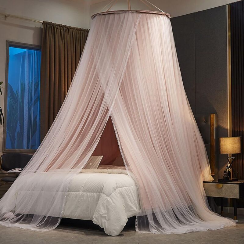 Rideaux De Lit à Baldaquin 4 Poteaux - Rouge, Occultant - En Microfibre/polyester - Hauteur 200 Cm, Design Trois Portes - Pour King Size Et Plus
