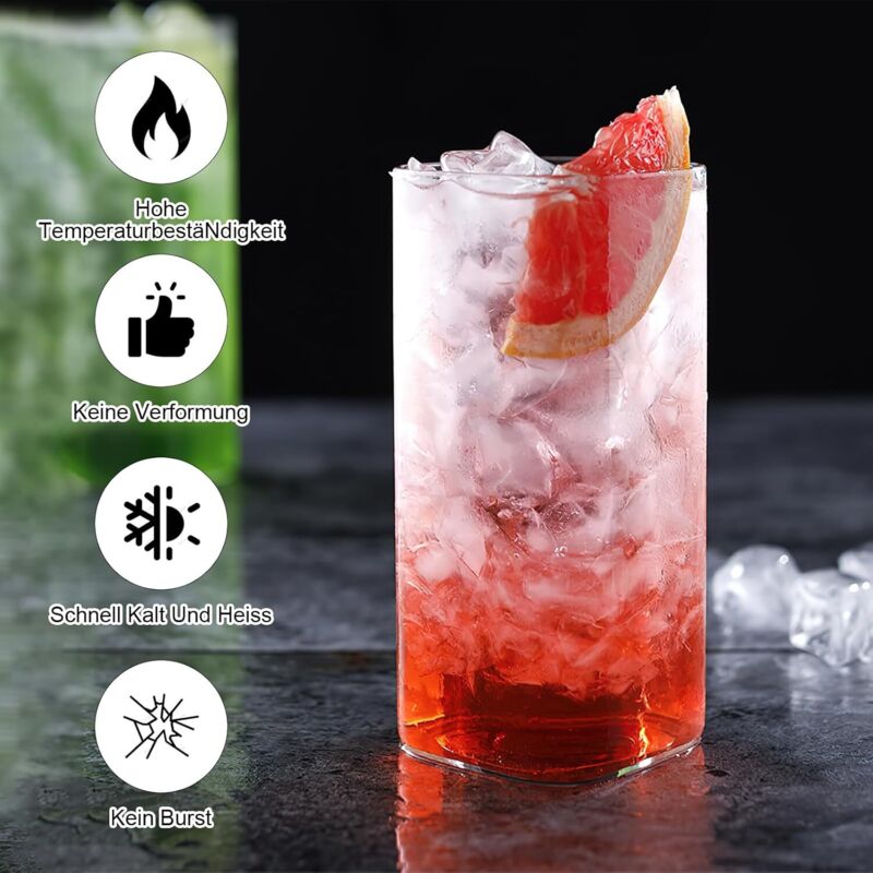Lot De 4 Verres à Eau Transparents 400 Ml - Verres à Long Drink Carrés Et Élégants Pour Boissons