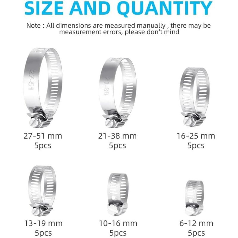 Litensh 6 Collier De Serrage Tuyau Arrosage En Acier Inoxydable, Collier Serflex Inox 65-89mm, Metal Serre Flex Serrage Pour Tuyau D'engrenage Conduits De Carburant Plomberie Automobile Piscine