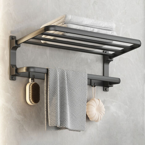 Porte-Serviettes Mural En Aluminium Gris Pistolet, Porte-Serviettes Sans PoinçOn, Espace De Salle De Bain, Rangement (1/5)