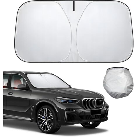 240T Tissu Argent Titane Pare-Soleil Voiture Pare-Brise Avant Couverture Isolation Thermique et Protection UV (L：145x80cm) (1/4)