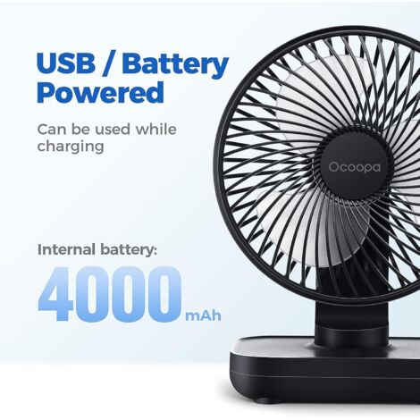 Ventilateur De Bureau Rechargeable USB 4000mAh – Mini Ventilateur Portable, 4 Vitesses, Ultra Silencieux, Angle Réglable