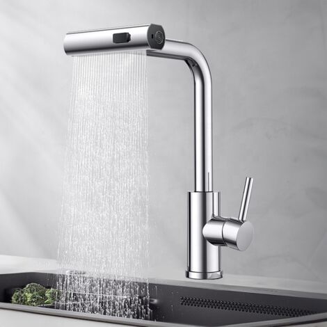 Robinet extractible de cuisine en acier inoxydable Cascade d’eau chaude et froide évier robinet d’évier (1/3)
