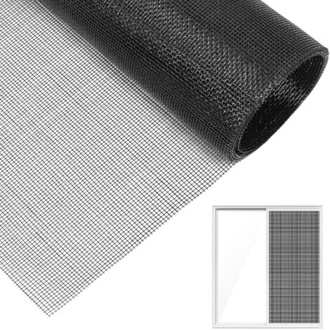 Moustiquaire pour fenêtre, 120 x 250 cm, en fibre de verre, toile de rechange, moustiquaire pour fenêtres et portes, réalisation de moustiquaires à cadre fixe, découpable, rouleau de couleur noire (1/5)