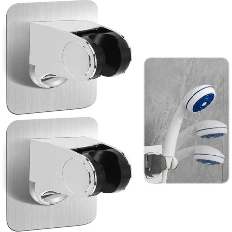 2 PCS Support de Douche Sans Percage, Autocollant Support de Pomme de Douche, Support de Pommeau de Douche Universel Réglable (45°), Fixation 18 kg, Chrome, Installation Facile (1/5)