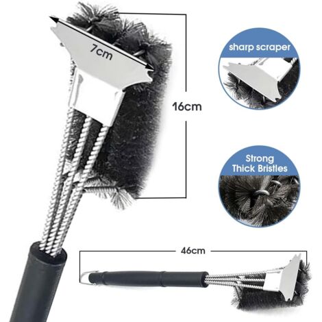 sainlogic Brosse Barbecue, 3 en 1 Brosse Nettoyage Barbecue, Brosse De Barbecue en Acier Inoxydable, 360° de Nettoyage, 45 cm Long PP Isolation Thermique Poignée, Noir Profond