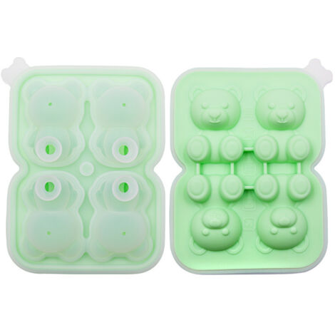 Moule à Glaçons en Silicone Antiadhésif 4 Cavités Ours 3D, Vert, 2 Pièces, Inclut Pince à Glace en Acier Inoxydable (1/5)