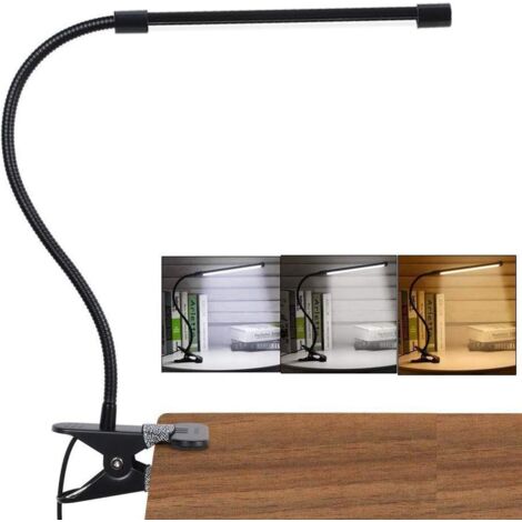 LED Lampe De Bureau à Pince, USB Alimenté Flexible Réglable Lumière Douce Protection Des Yeux Avec 3 Modes d’Éclairage &10 Niveaux De Luminosité, 7 Watt (Noir)
