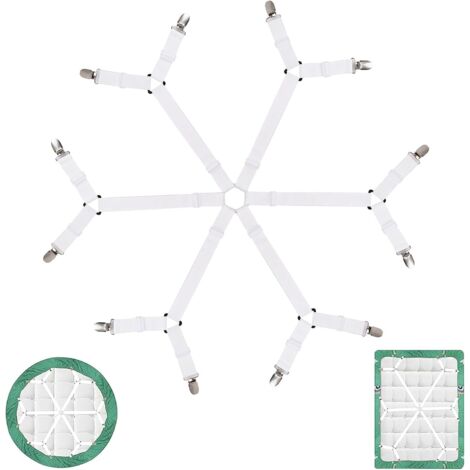 Attache Drap Housse, Tendeur Drap Housse, Sangle Matelas, Elastique Drap Housse, Sangle Drap Housse, Clips à 3 Voies et 6 Côtés, Convient Aux Draps-Housses et Aux Draps, Blanc