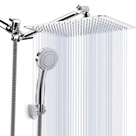 [JAMAIS UTILISÉ]Pomme de douche, Pomme de douche à effet pluie haute pression de 8 po (environ 20,3 cm) avec bras d’extension de 11 po (environ 27,9 cm), Pomme de douche étanche avec support/tuyau, Ré (1/5)