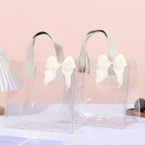 2 pièces Sacs transparent, Sac cadeau grand format avec 2 rubans, pochette cadeau grand format, PVC Emballage cadeau pour les anniversaires Mariages (1/5)