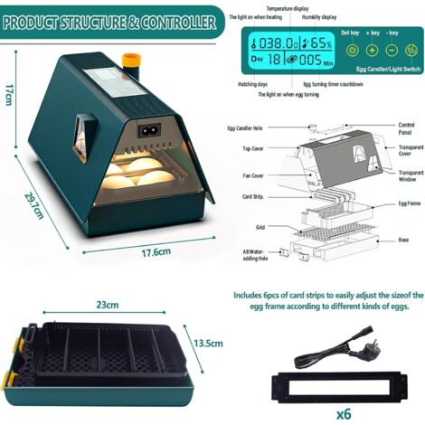 Couveuse Oeuf Automatique,Couveuse,10 Oeufs Couveuse Oeuf Automatique,Couveuse Automatique Retourneur d'oeufs automatique,Contrôle de la température et Affichage de l'humidité (Vert