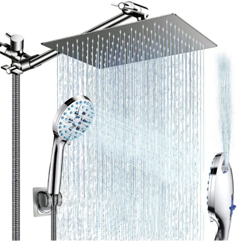 Pomme de douche avec combo à main haute pression 8 2 modes de lavage électrique intégré, pomme de douche en acier inoxydable chromé avec bras d’extension de 11 réglable en hauteur/angle (1/5)