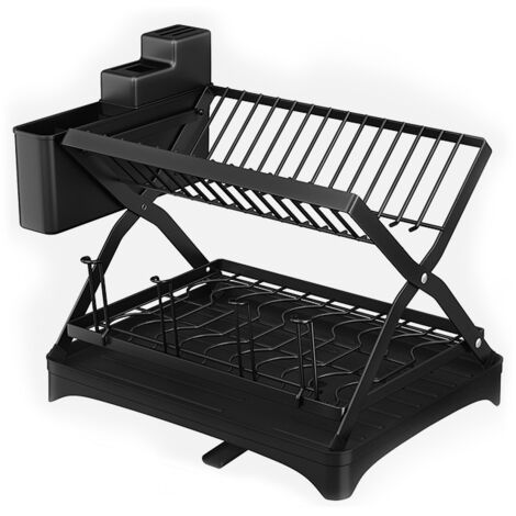 [JAMAIS UTILISÉ]Support Pliable pour sécher la Vaisselle, Support d'égouttage Portable à 2 Niveaux pour économiser de l'espace sur Le comptoir de la Cuisine, Support d'égouttage Amovible de Grande cap (1/5)
