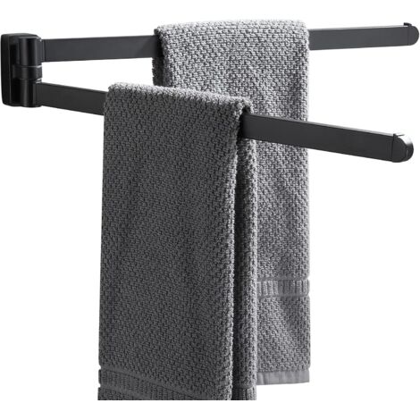 orte-Serviettes pivotant Noir Gain de Place - Support Mural pour Serviettes - Double Barre pivotante pour Salle de Bain (1/5)
