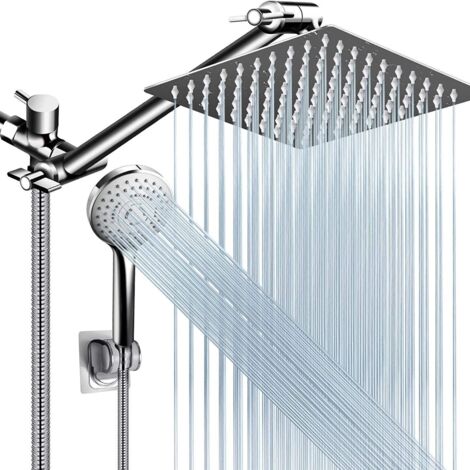 Largeight – Ensemble de douche haute pression 10 pouces – Bras réglable 11 pouces – 5 réglages de jet – Pulvérisateur puissant pour basse pression (1/5)