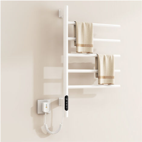 Sèche-serviettes électrique 80W – 5 barres pivotantes à 180° – Acier inoxydable – Temps de chauffage 10-20 min – Mural 42x66cm