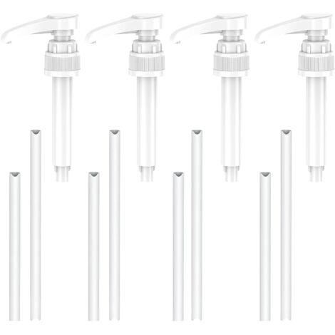 4 Pièces Pompe Sirop, Distributeur Sirop Pompe, Plastique Pompe Sirop Pompe de Rechange avec Tuyau, Réutilisables Pompe Doseuse, Livré avec 4 Tuyaux Longs et 4 Tuyaux Courts (1/5)