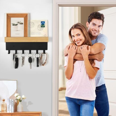 Porte-clés Mural Avec 6 Crochets Et Tablette – Sans Perçage, Rangement Entrée Cuisine Salle De Bain