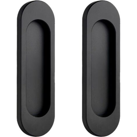 2 Pack Oval Sliding Door Handles Self Adhesive Aluminum Alloy Sliding Door Handles No Perforation for Sliding Barn Door Windows Cabinets (Matte Black, 100mm) W-MF002184-EU (1/5)